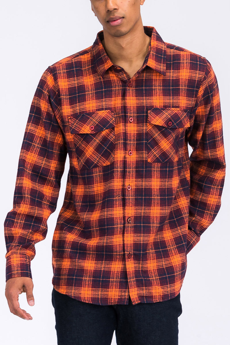 Long Sleeve Checkered Plaid Brushed Flannel